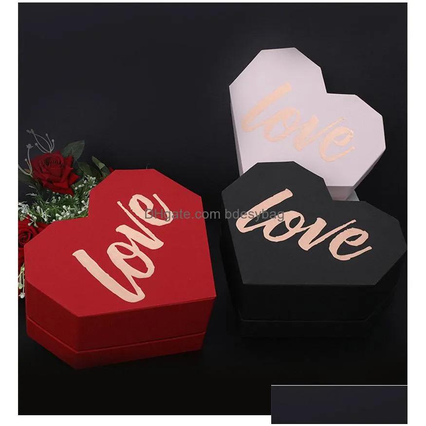 Packing Boxes Wholesale Heart Shaped Love Gift Box Letter Bronzing Flower Present Container Wedding Engagment Birthday Valentine Day P Dh1Bz