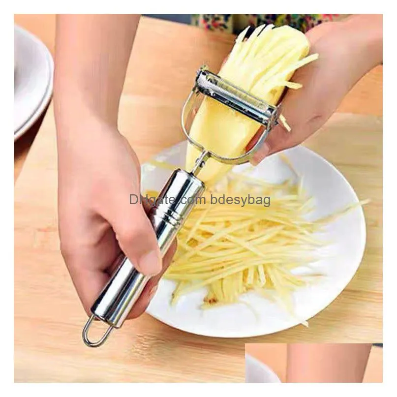 Fruit & Vegetable Tools Stainless Steel 3-Piece Peeler Set Mtifunctional Kitchen Grip Peelers Fruits Vegetables Drop Delivery Home Gar Dh42M