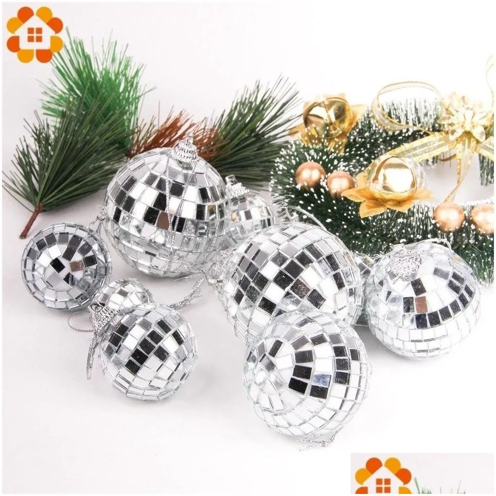 1pack 3060mm christmas ball xmas tree hanging ornaments mirror glass disco pendants bauble home party decoration y201020