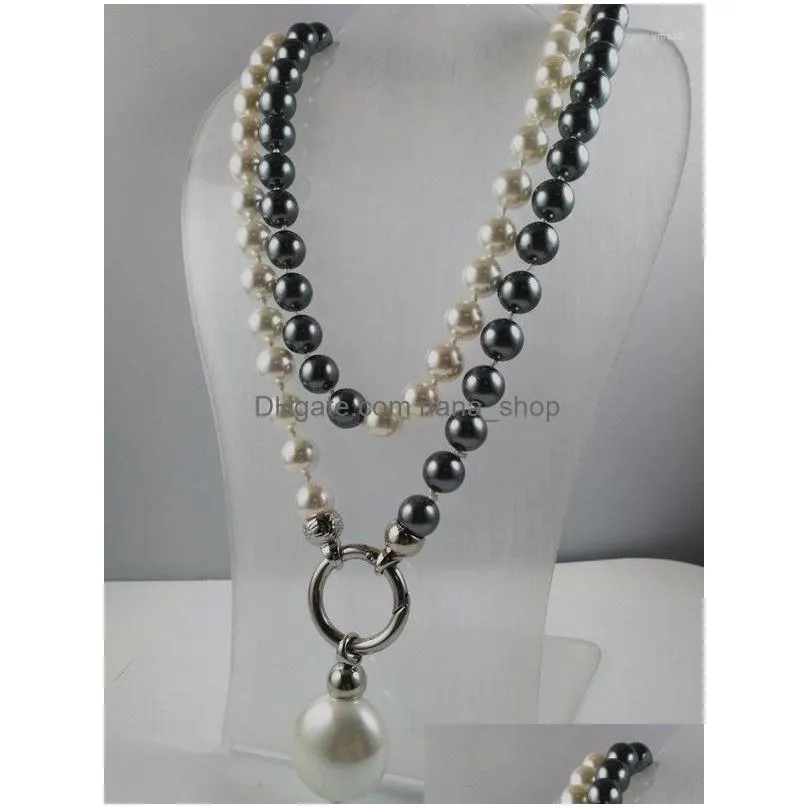 Pendant Necklaces Beautif Wedding Grey Black 10Mm South Sea Shell Pearl Necklace Long 35Inch Drop Delivery Dha3K