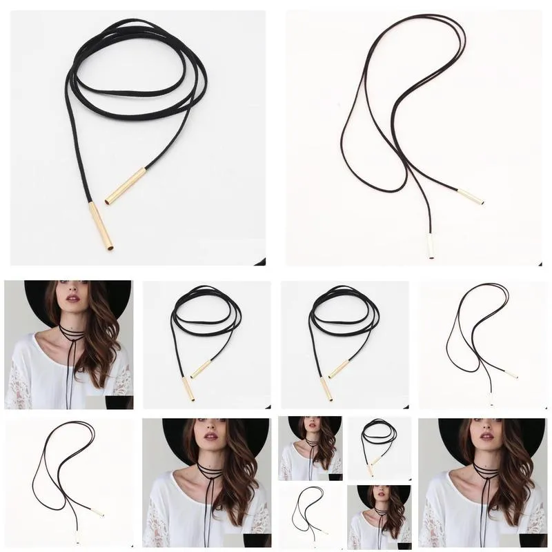 Chokers Necklaces Pendant Wholesale Statement Chokers Long Leather Rope Gold Choker Collar Necklace Drop Delivery Jewelry Necklaces Pe Dhcmt