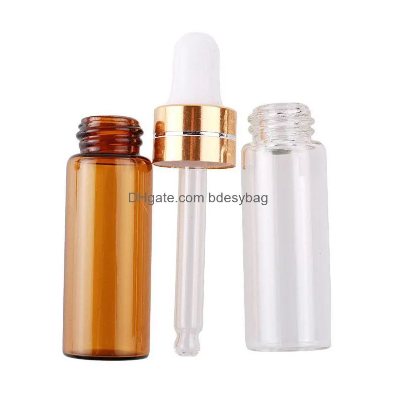 Packing Bottles Wholesale L 5Ml Transparent Brown Glass Dropper Bottle  Oil Display Vials Small Per Sample Test Drop Delivery Dhkye