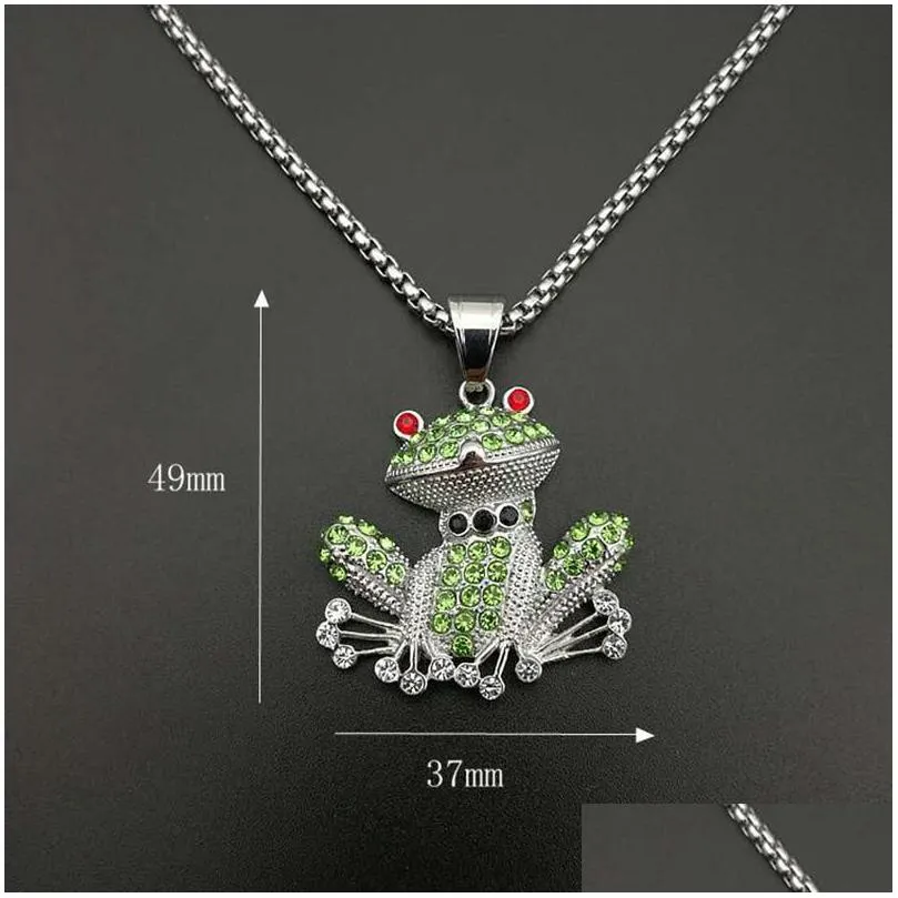 Pendant Necklaces Hip Hop Rhinestones Pave Bling Iced Out Gold Sier Color Stainless Steel Frog Pendants Necklace For Men Rapper Drop Dhnaw