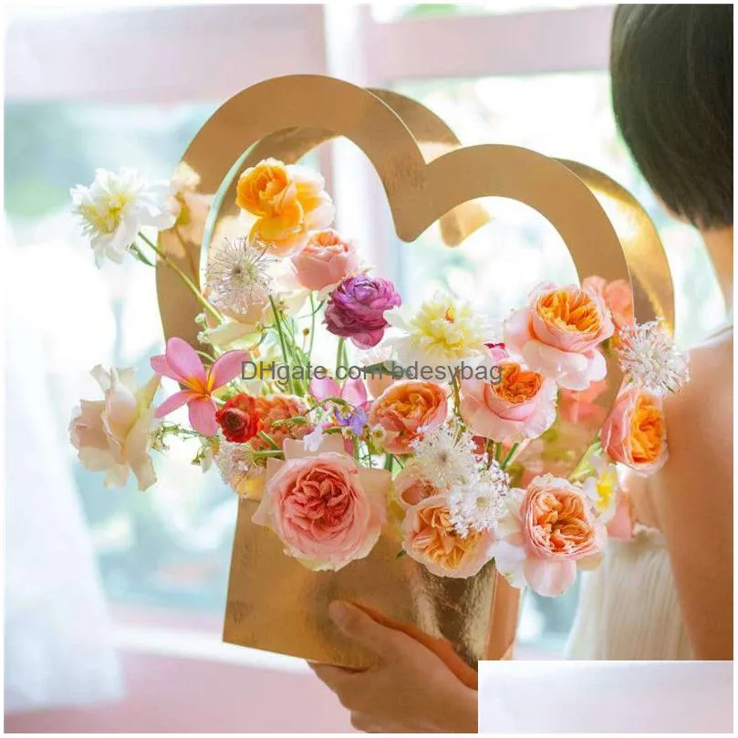 Other Festive & Party Supplies Florist Flower Package Basket Hand Held Heart Shaped Paper Box Wedding Valentine Day Birthday Drop Deli Dhmrq