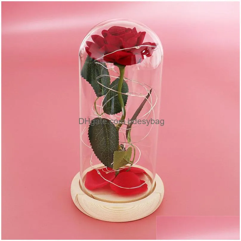 Other Festive & Party Supplies Rose And Led Light In A Glass Dome For Mothers Day Valentines Home Decor Holiday Birthday Party Wedding Dh92Z