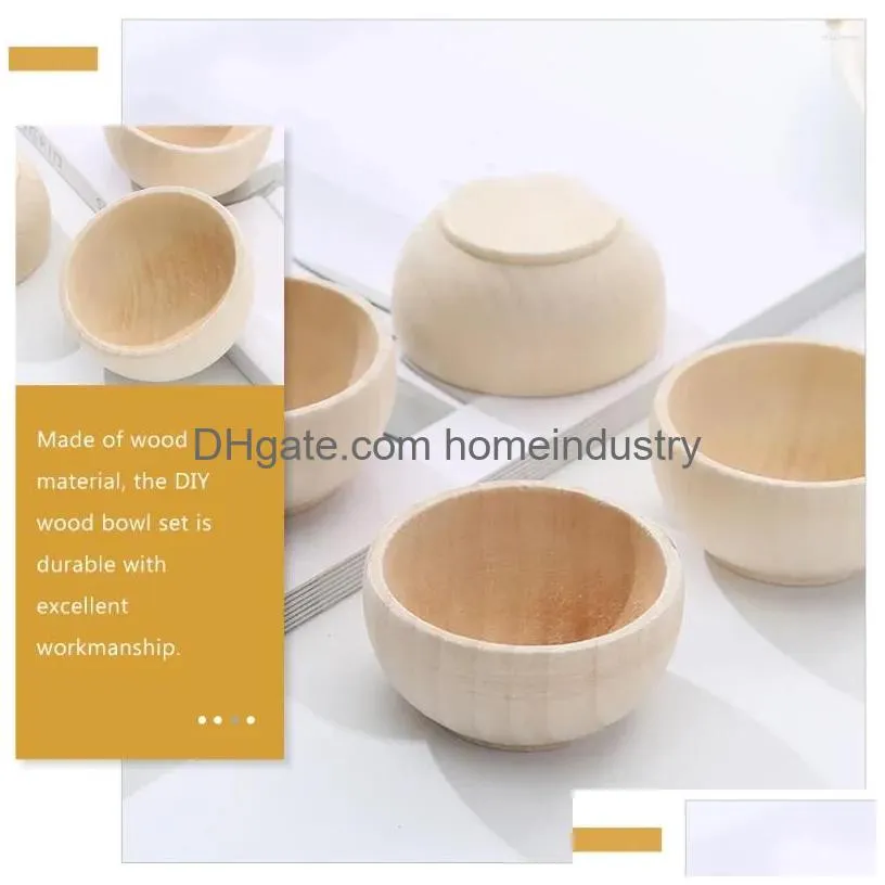 Dinnerware Sets 4Pcs Diy Wooden Playthings Bowl Toys Wood Bowls Microlandscape Drop Delivery Dhjny