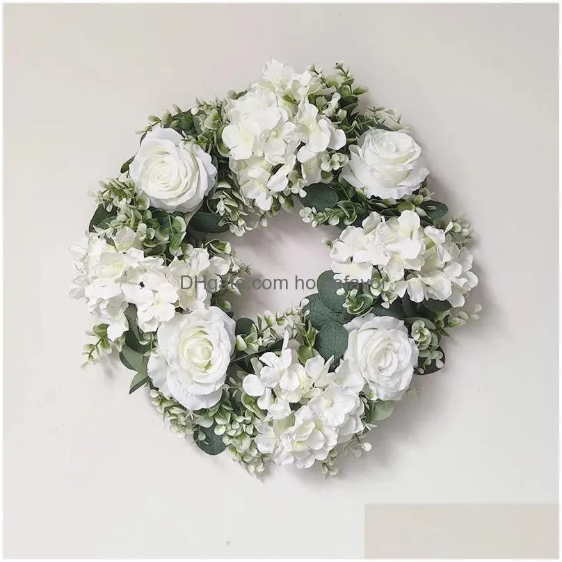 christmas decorations white hydrangea green leaves eucalyptus garland home decor artificial flower wreath for wedding decoration christmas ornament