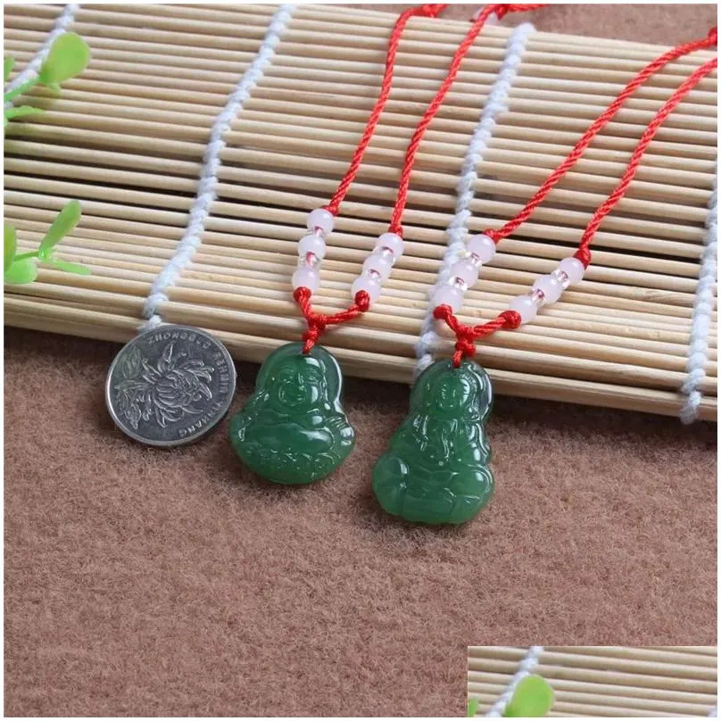 Pendant Necklaces Buddha Pendant Necklace For Women Jade Jewelry Crystal Necklaces Punk Couple Pendants Red Rope Ornament Drop Deliver Dhj6T