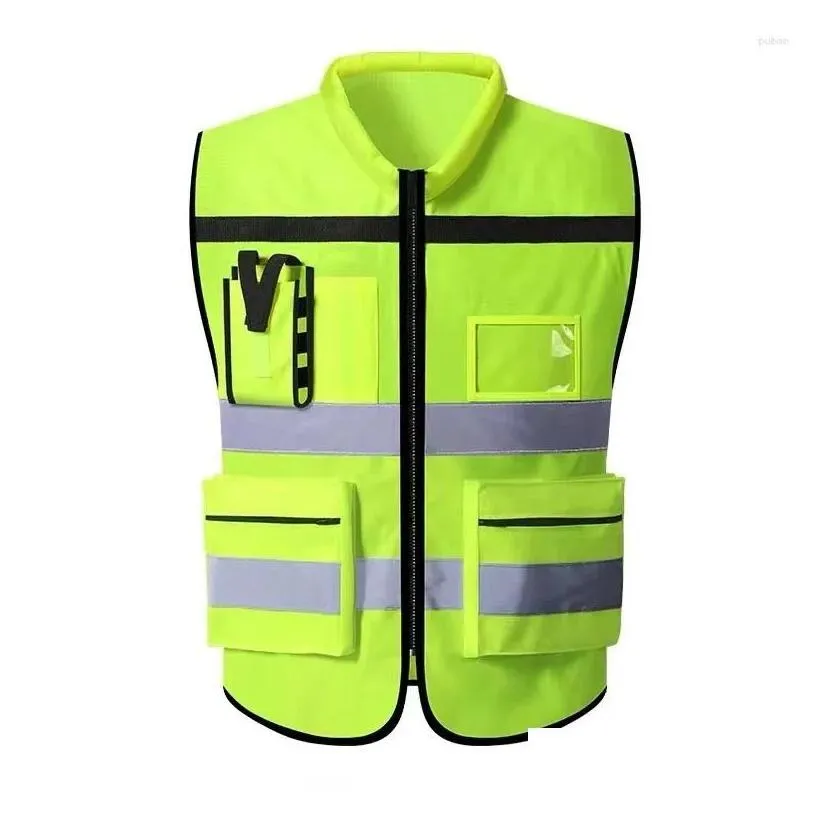 Motorcycle Apparel High Visibility Reflective Safety Vest Personalized Customized Night Cycling Work Clothes For Construction Workers Dhxhn