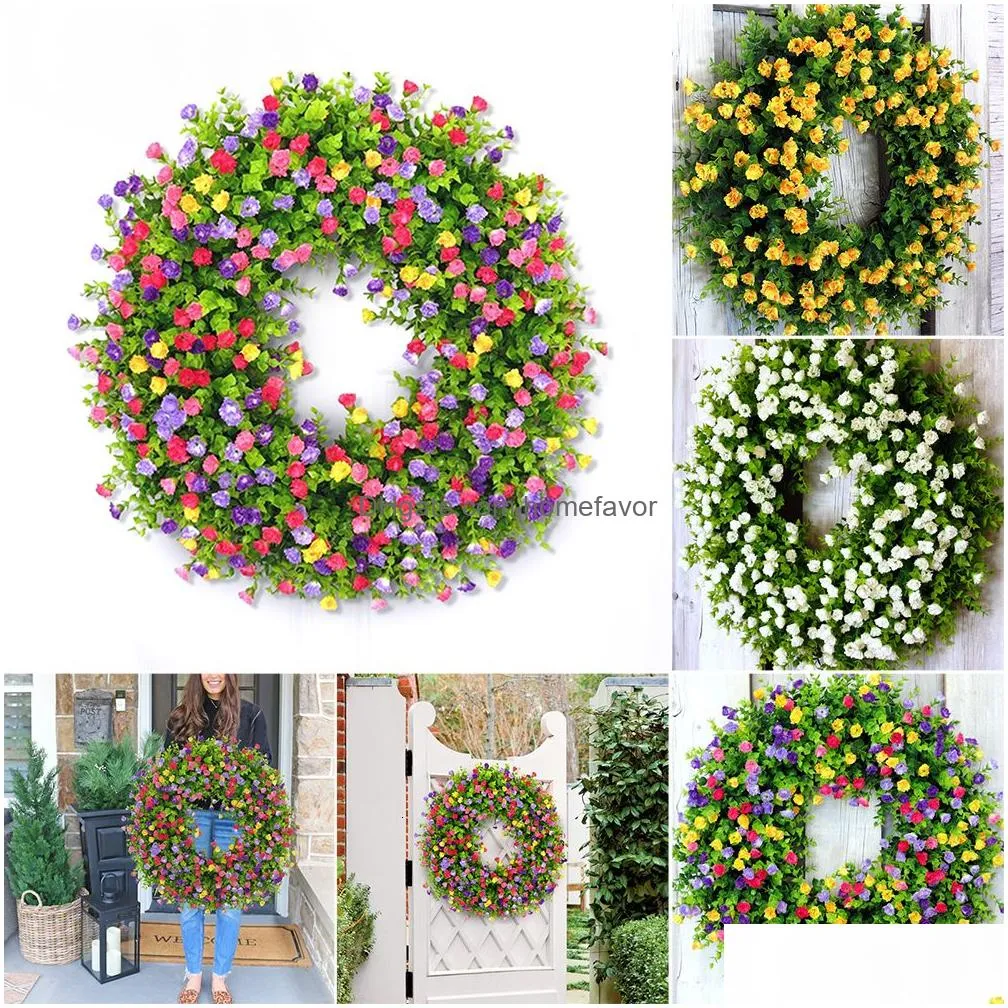 decorative flowers wreaths christmas colorful spring wreath artificial plant flowers seasonal garland ornament for wall decor welcome wreath