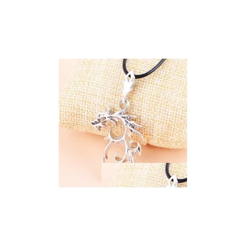 Pendant Necklaces Pretty Necklaces Pendants White Gold Plated Stainless Steel Dragon Pendant Men Necklace With Leather Drop Delivery J Dhpym