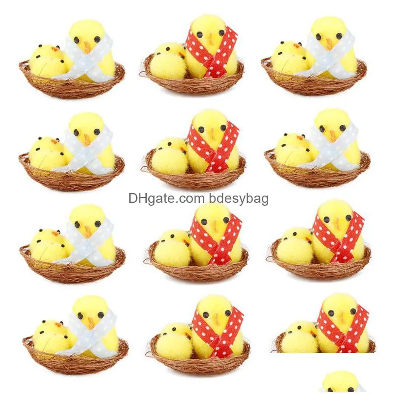 Other Festive & Party Supplies Mini Easter Simation Chicks 12 Pcs/Set Artificial Chenille Bonnet Decoration Kids Egg Gift Drop Deliver Dh8Ic