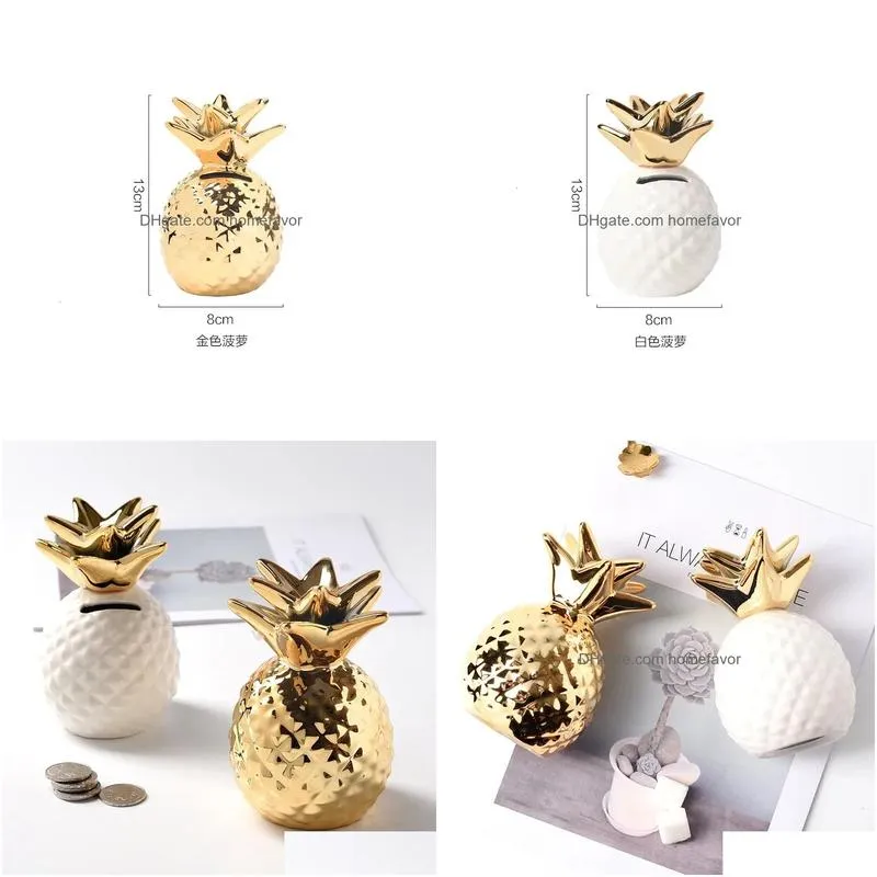 nordic small pineapple money boxes ceramic golden piggy bank saving box home desktop decoration 231225