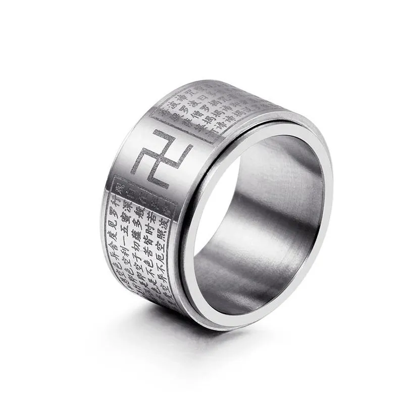 Band Rings Chinese Style Titanium Steel Goddess Mantra Rings Buddhist Transit Ring Rotary Amet Fashion Jewelry For Men Drop Delivery Dhx5E