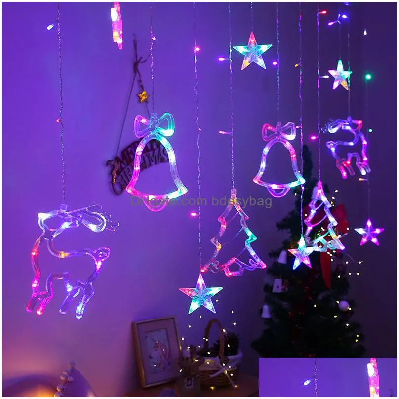 Christmas Decorations Christmas Decoration Curtain Lights Stars Moon Window Icicle Light Remote Control Holiday Backdrop String Fairy Dhdtp