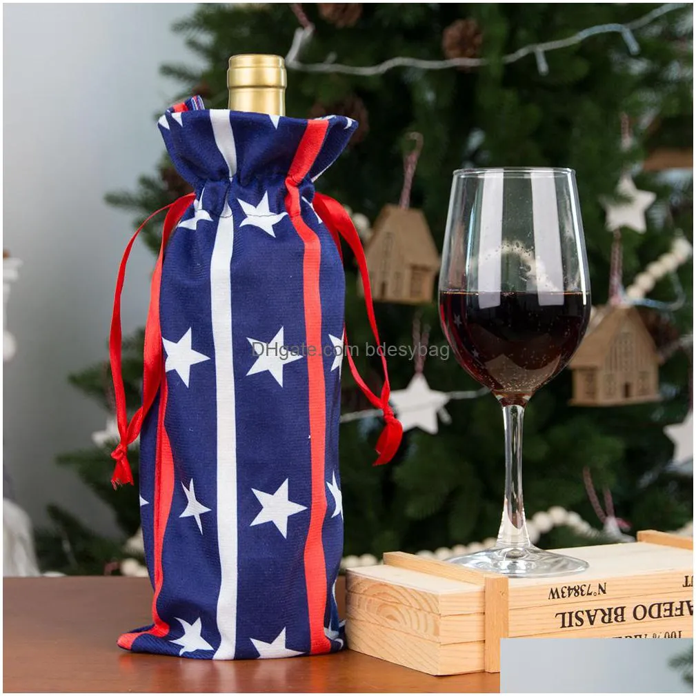 Party Decoration Independence Day Wine Bags With Dstring Stars And Stripes Bottle Decorative Er For Packaging 4Th Of Jy Drop Delivery Dh6Qu