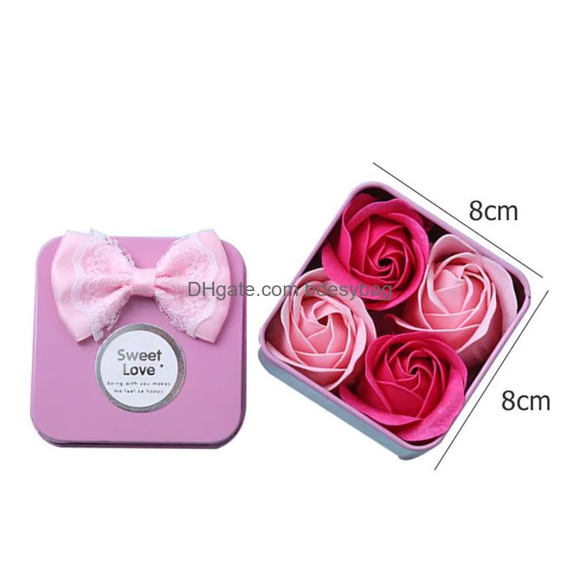 Decorative Flowers & Wreaths 4Pcs Soap Flower Gift Essential Bath Body Petal Scented Rose Flowers With Tinplate Box Wedding Decoration Dhirw