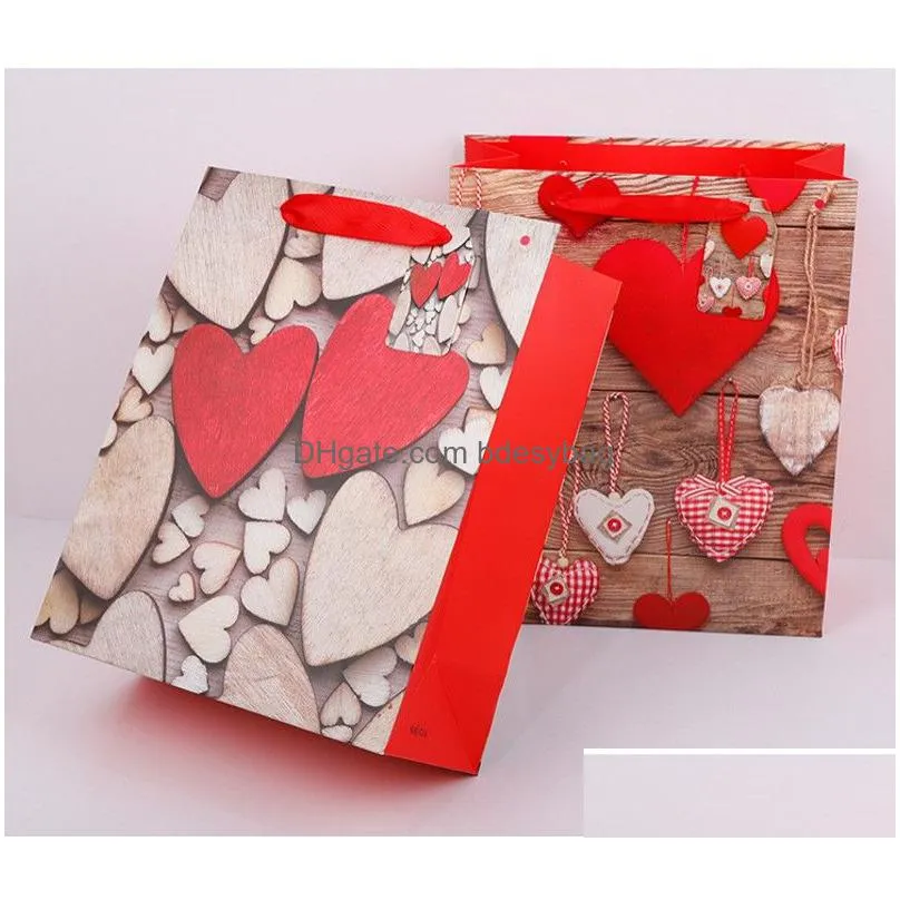 Gift Wrap Valentine Gift Bag White Kraft Love Heart Printed Paper Wedding Day Favors Wrap S M L Drop Delivery Home Garden Festive Part Dh3Od