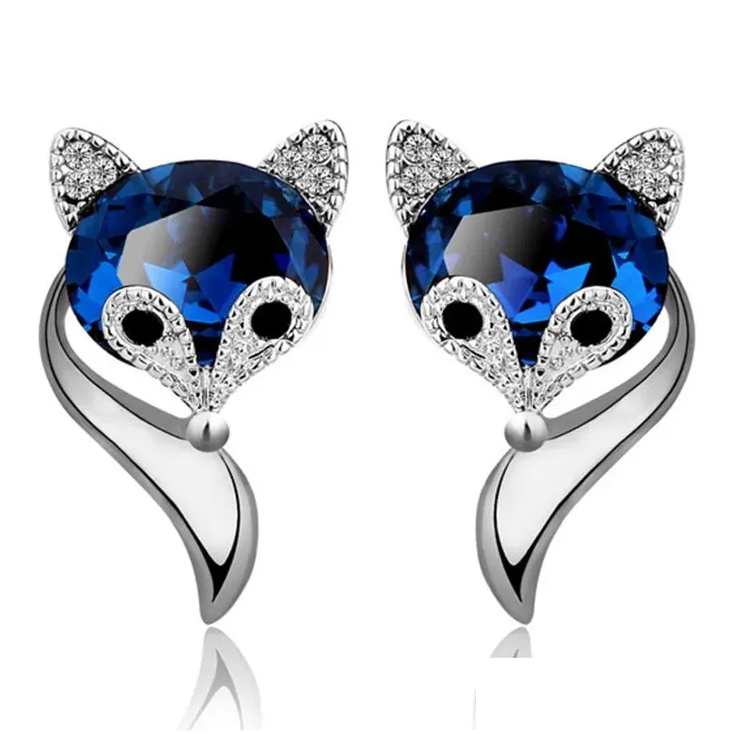 Stud Fox Crystal Earrings For Women Jewelry Female Fashion Temperament 18K Gold Sapphire Charm Sier Drop Delivery Jewelry Earrings Dhkpe