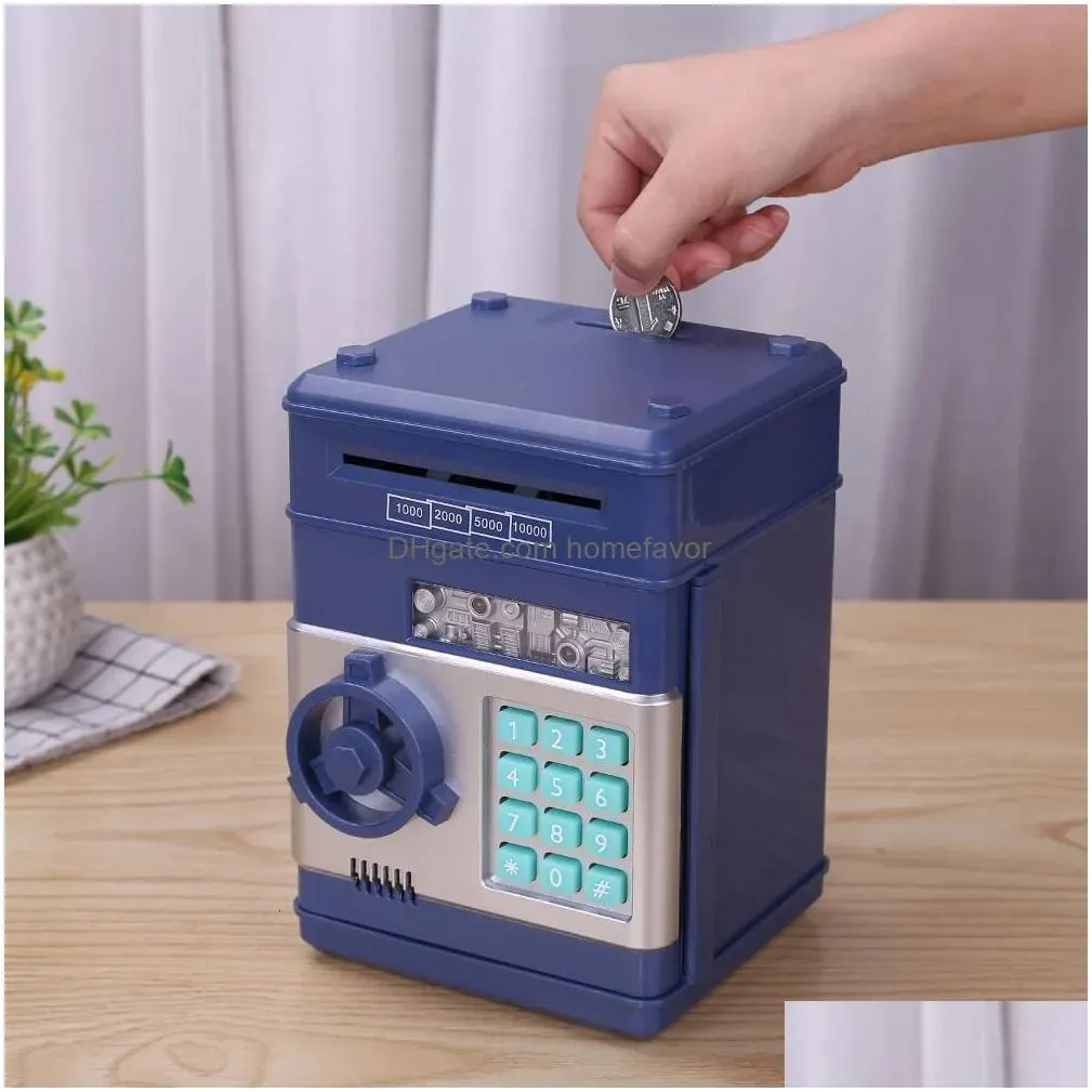 automatic deposit atm password money boxes cash coins saving box electronic piggy bank auto scroll paper banknote gift for kids 231225