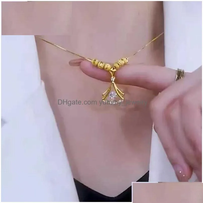 Pendant Necklaces Genuine 18K Gold Diamond Ginkgo Leaf For Women Simple Zircon Neck Chain Fine Jewelry Drop Delivery Dh1Gs