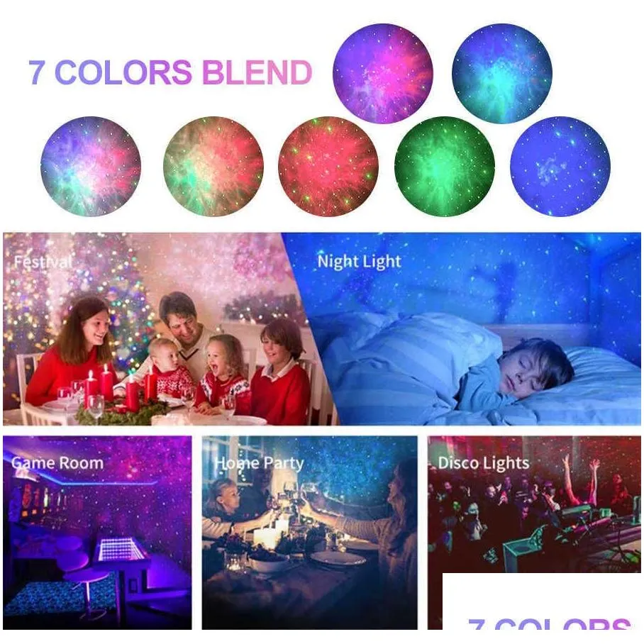 Other Home Decor Laser Galaxy Starry Sky Projector Rotating Water Waving Night Light Led Colorf Neba Cloud Lamp Atmospher Bedroom Besi Dhetq