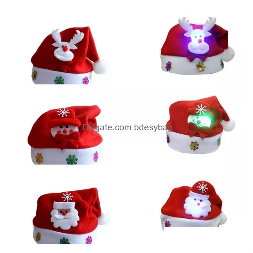 Party Hats Led Christmas Hat Adt Kids Xmas Party Night Glowing Lighted Santa Hats With Inlaid Claus Reindeer Snowman Doll Drop Deliver Dhsg0