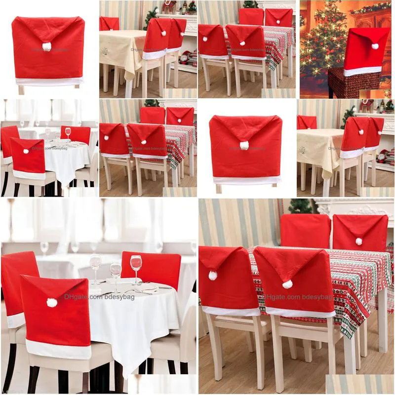 Christmas Decorations Christmas Chair Er Santa Clause Red Hat Back Ers Dinner Chairs Cap Sets Home Party Decorations For Xmas Drop Del Dhcnd