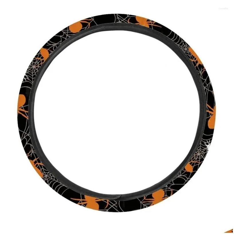 Steering Wheel Covers Steering Wheel Ers Ers Halloween Ornaments Spider Web Pattern Car Anti-Dirt Vehicle Clean Protector Interior Spa Dhqwo