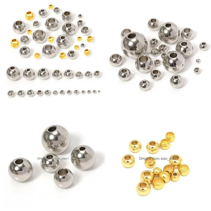beads 100pcs/lot gold plated stainless steel beads 212mm big hole european ball spacer loose beads for jewelry making diy findings