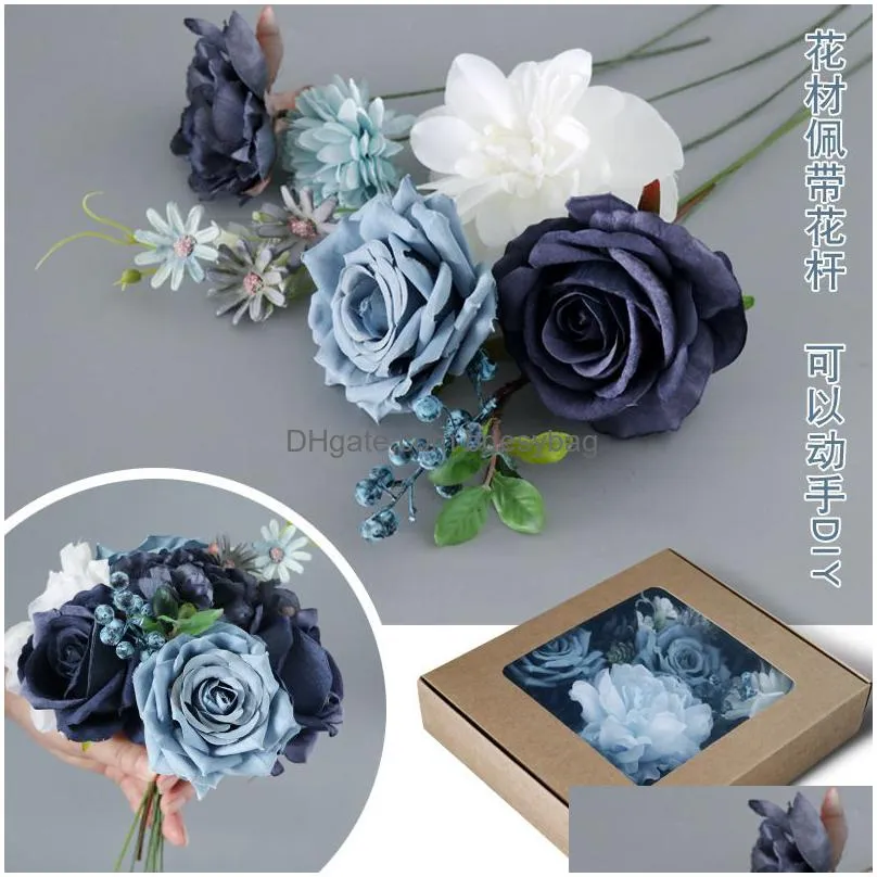 Decorative Flowers & Wreaths Roses Artificial Flowers Foam Blue Fake With Stems For Diy Wedding Bouquets Floral Arrangements Table Cen Dhlbw