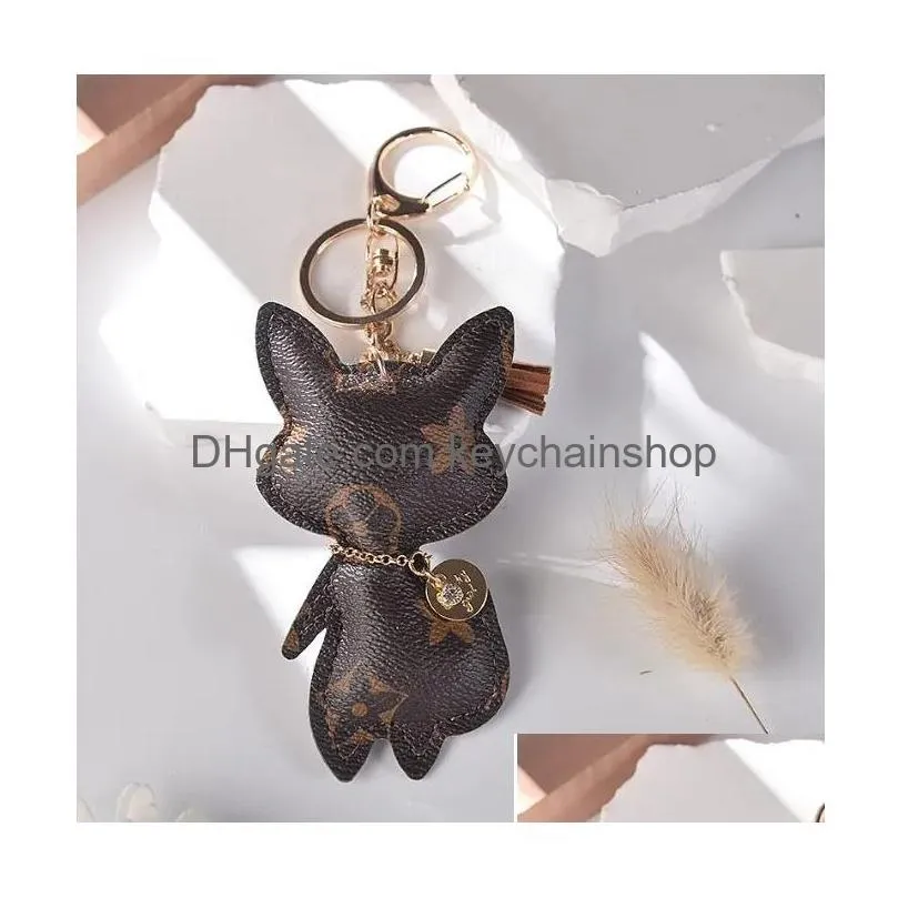 Keychains & Lanyards Keychains Lanyards Key Rings Holder For Women Cute Brown Flower Pu Leather Car Fashion Design Bag Chains Jewelry Dhqyt