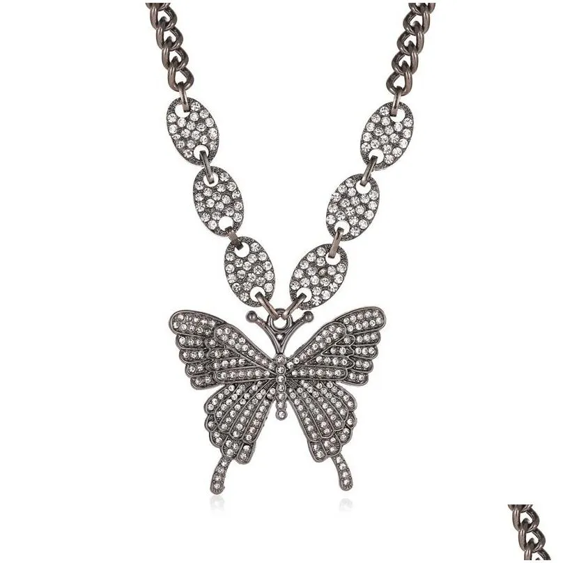 Pendant Necklaces Exaggerated Butterfly Necklace Punk Micro Set Rhinestone Geometric Clavicle Drop Delivery Jewelry Necklaces Pendants Dhaxe