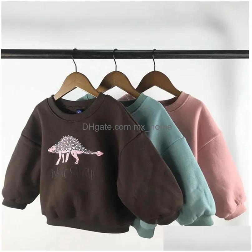 pullover autumn kids hoodies cool dinosaur plus fleece children pullover comfortable sweatshirt 231018