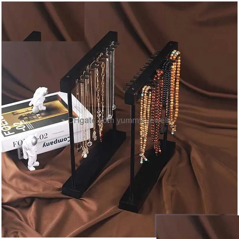 Jewelry Boxes Selling Square T-Shaped Bracelet Stand Es Display Walnut/Oak Wooden 24 Hooks Necklace Drop Delivery Dhrcs