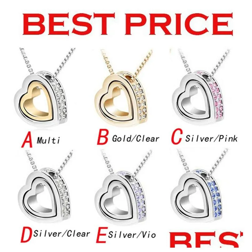 Pendant Necklaces Necklace Pendants Fashion Womens Heart Crystal Charm Pendant Chain Sier Plated Jewelry Chains Necklaces Drop Deliver Dhhad