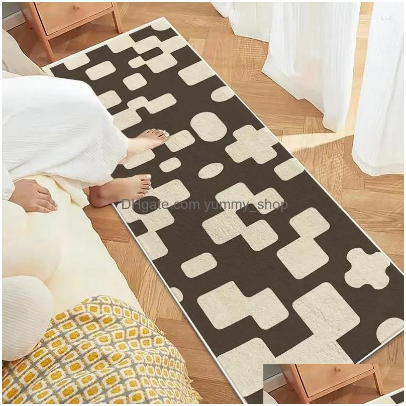 carpets nordic ins style bedroom bedside area rugs simple white black geometric printed carpet kitchen bath non-slip absorbent door