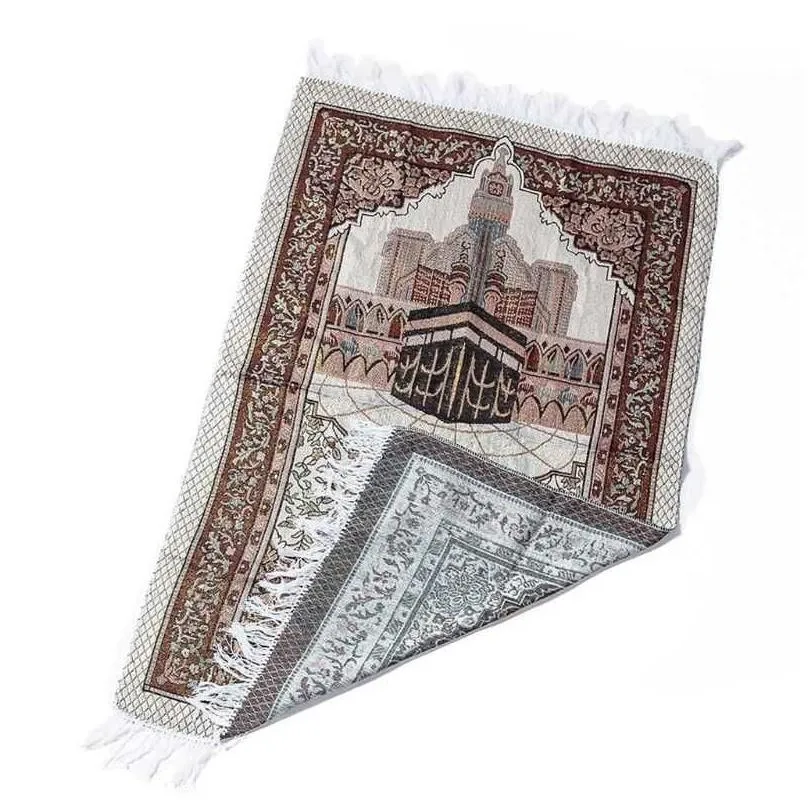 Carpet 1Set Muslim Prayer Rug Portable Polyester Braided Print Mat Travel Home Waterproof Blanket With Carrying Bag 65X105Cm 210831 Dr Dh2Fb