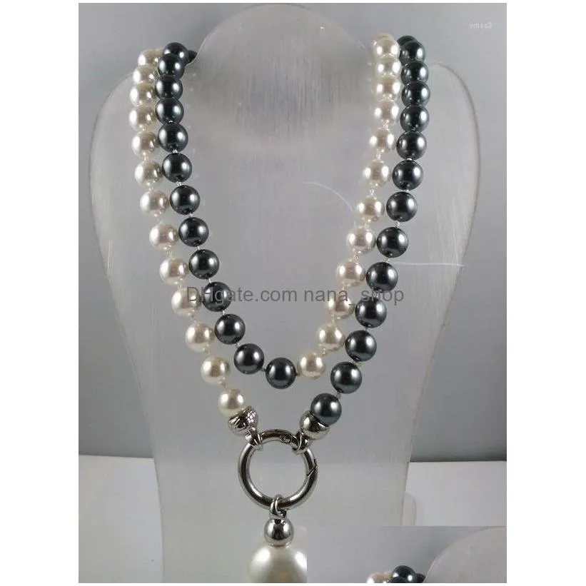 Pendant Necklaces Beautif Wedding Grey Black 10Mm South Sea Shell Pearl Necklace Long 35Inch Drop Delivery Dha3K