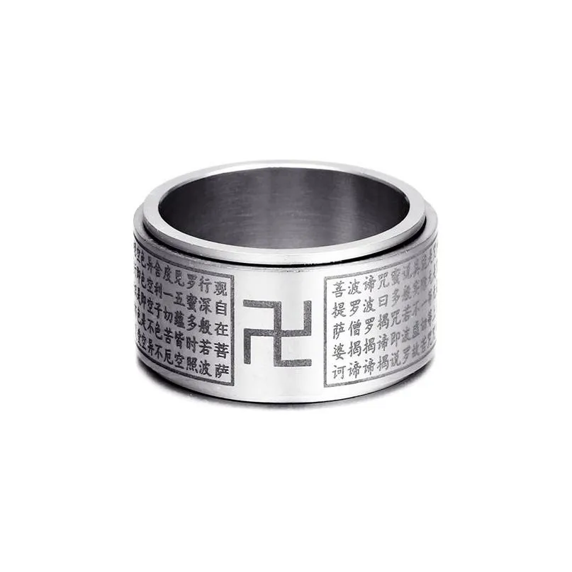 Band Rings Chinese Style Titanium Steel Goddess Mantra Rings Buddhist Transit Ring Rotary Amet Fashion Jewelry For Men Drop Delivery Dhx5E