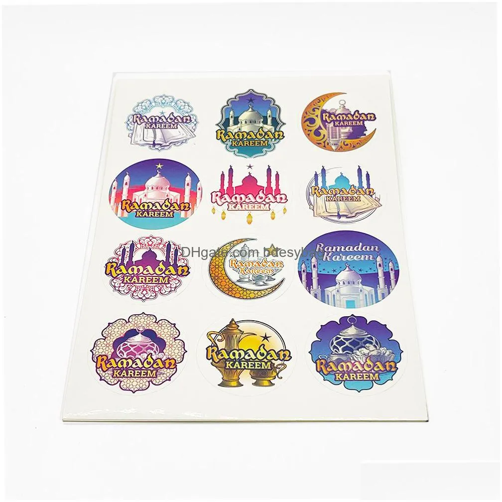 Gift Wrap Ramadan Eid Mubarak Decorations Paper Sticker Gift Lable Seal Stickers Islamic Muslim Al-Fitr Decoration Supplies Drop Deliv Dhuxs