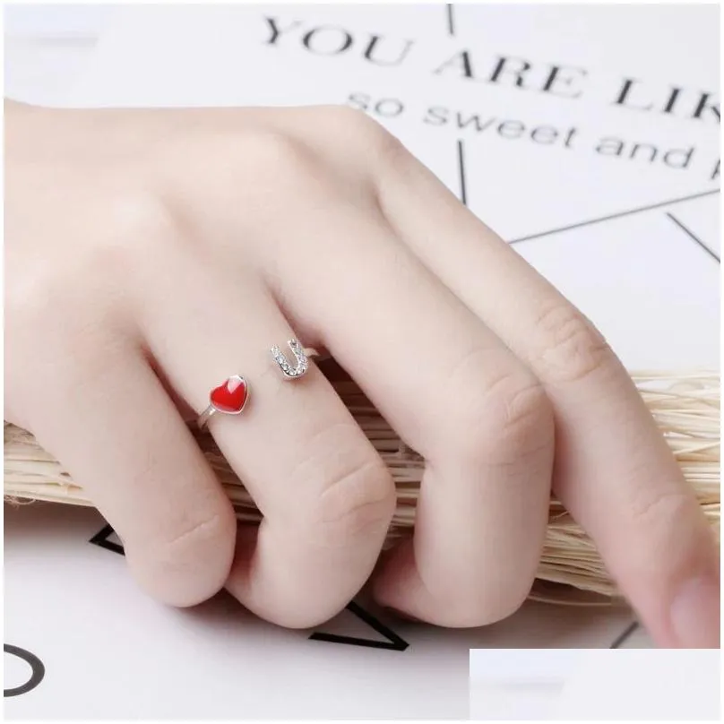 Band Rings Original Personality Fashion Red Love Sweet And  Open Index Finger Ring Female Jewelry New Ladies Heart Adjustable Dr Dhwaq