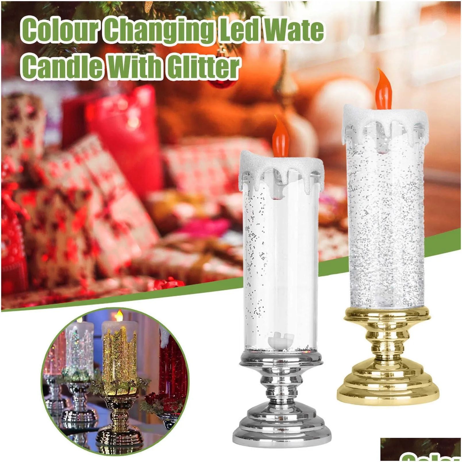 Candles 30 Rechargeable Colour Electronic Led Waterproof Candle With Glitter Color Changing Water Hogard 300Ml Navidad Drop Delivery H Dhgwh