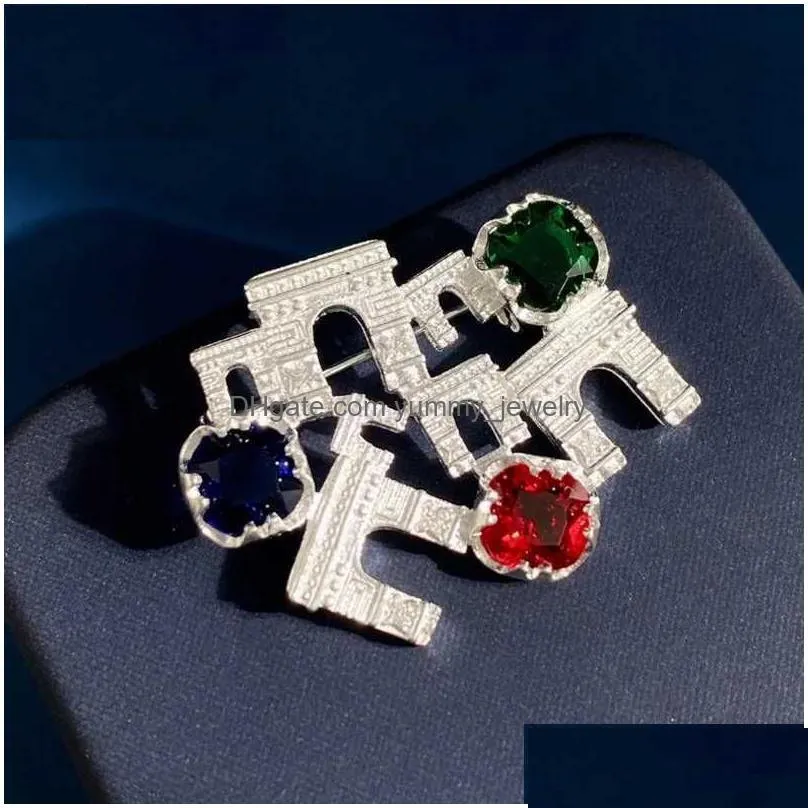 Pins, Brooches Pins Brooches Donia Jewelry Fashion Titanium Gold Micro-Inlaid Aaa Color Zircon City Wall Brooch Luxury Retro Pin Q231 Dhoyj