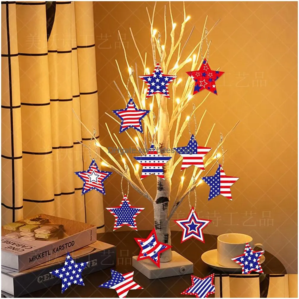 Banner Flags 12 Pcs Independence Day Hanging Star 4Th Of Jy Decorations Ornament For Memorial Party Festival Indoor Outdoor Drop Deliv Dh5Hr