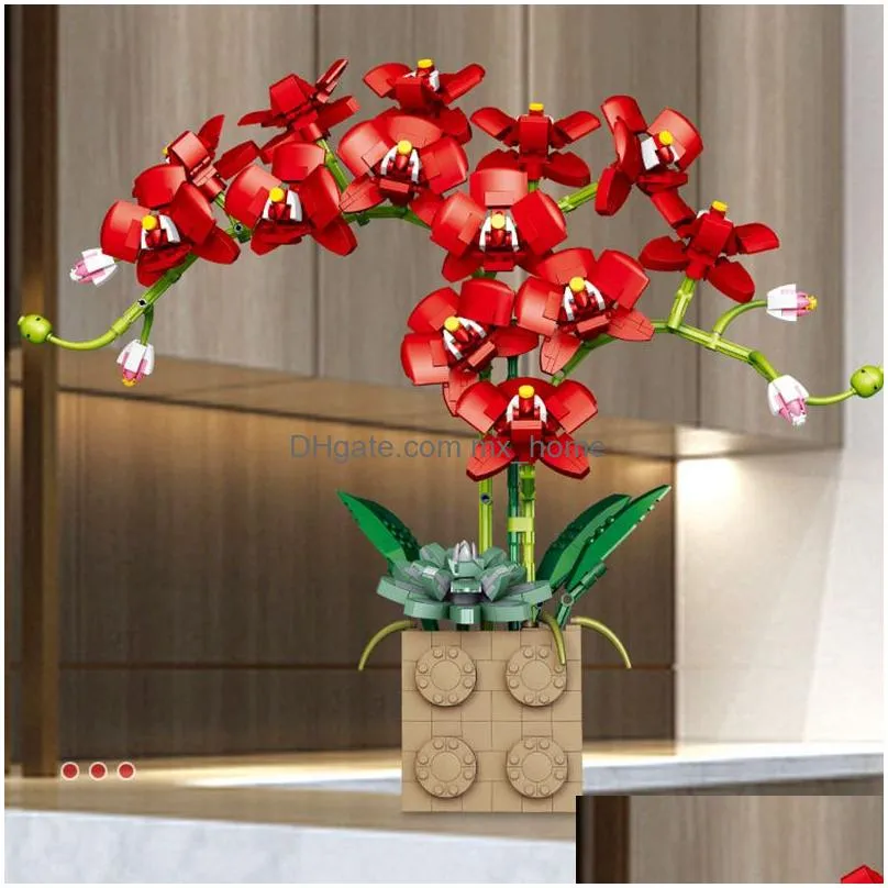 blocks building block flower orchid series bonsai girl build toy flowers adult flower arrangement assembly toys for gifts 230718