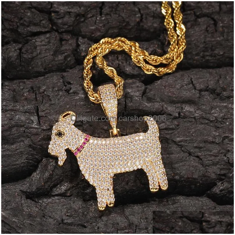 lovely men women necklace gold silver colors bling cz diamond goat pendant necklace for mens women nice gift302e