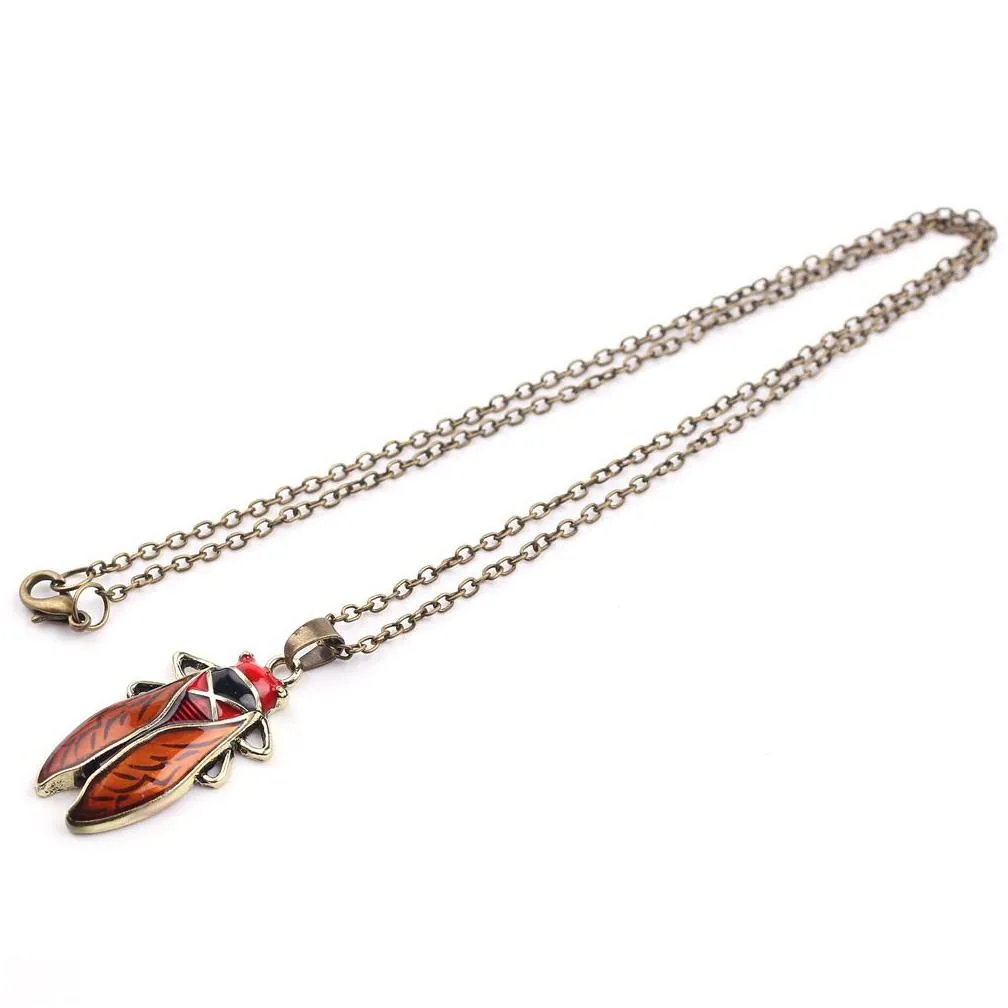 Pendant Necklaces Sweater Jewelry Vintage Style Glaze Insect Women Pendant Cicada Chain Necklaces Similar To The Small Powerf Cockroac Dhfxm