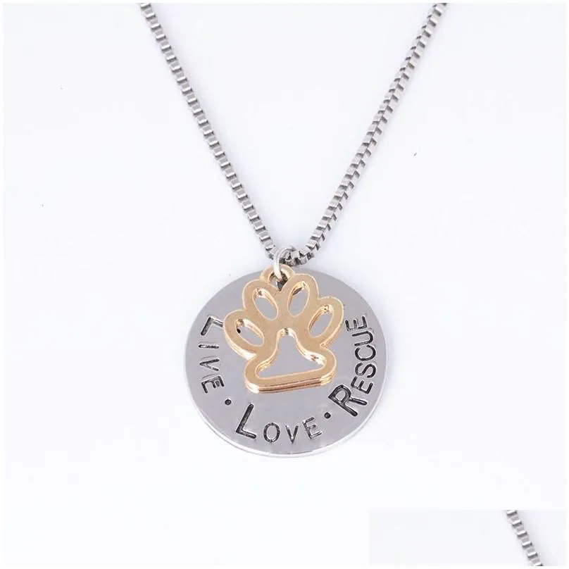 Pendant Necklaces Love Necklace Angel Pet Simple Lovers Lettering Live Rescue Gold Paw Claw Pendant Drop Delivery Jewelry Necklaces Pe Dh3Uq