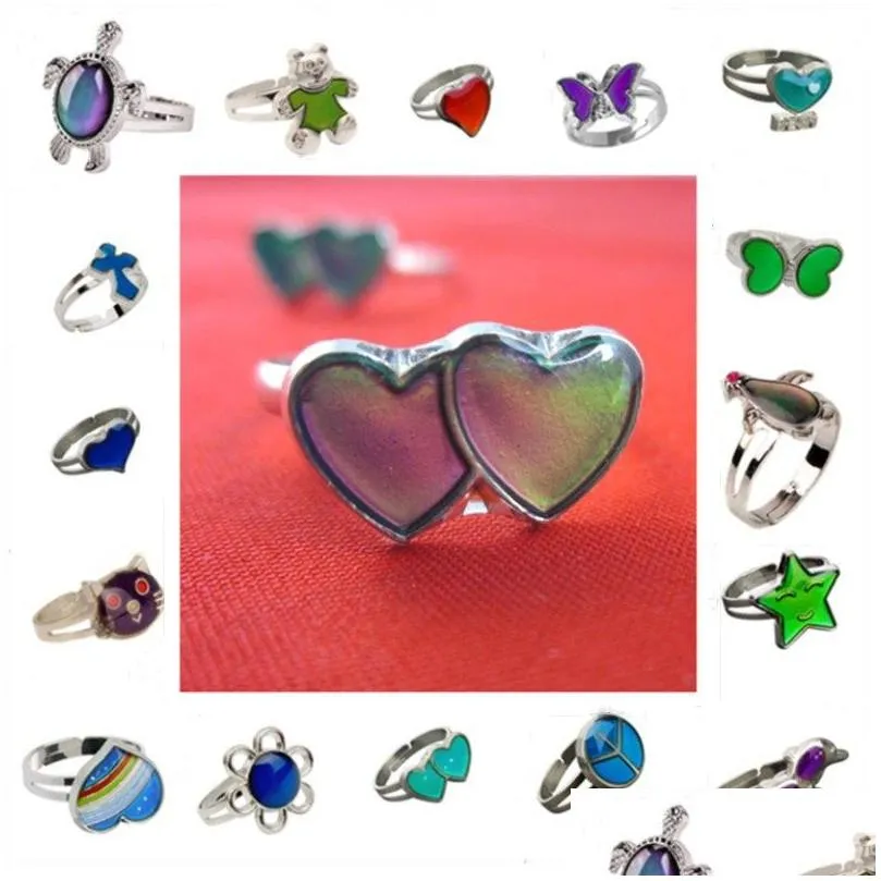 Cluster Rings Butterfly Mood Ring Color Change Adjustable Emotion Feeling Changeable Temperature Jewelry For Kids Birthday Wholesale Dh3Jb